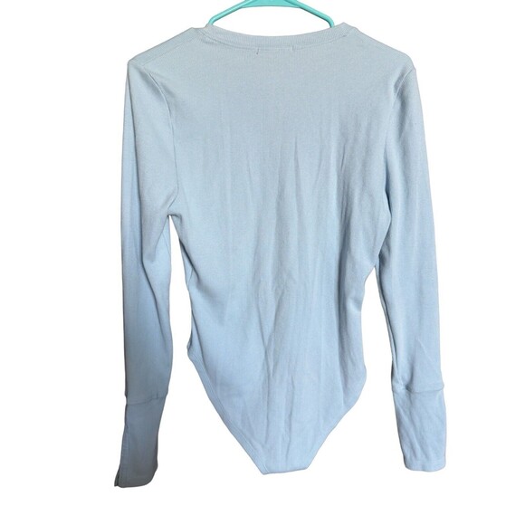 7 for All Mankind Ribbed Light Blue V-Neck Long Sleeve Cotton Bodysuit Size M - Picture 2 of 6